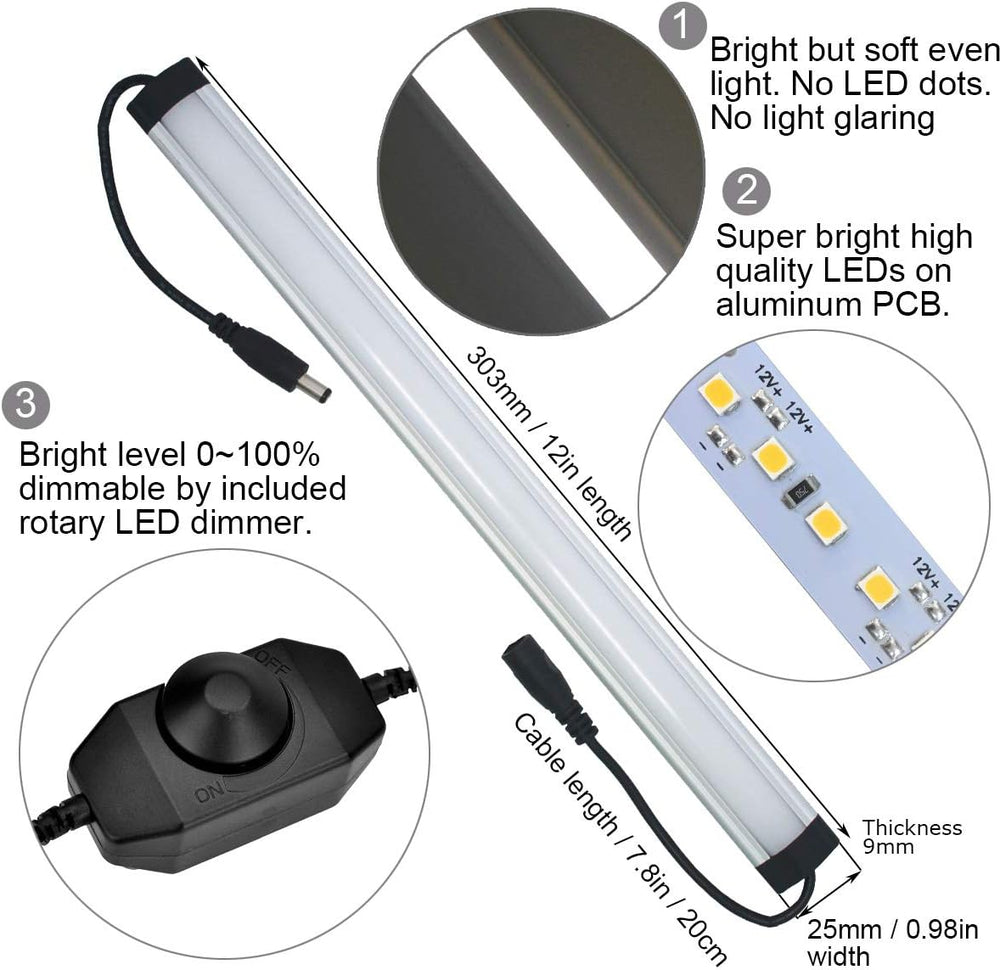 Under Cabinet Lighting Kit Plug in, 3 Light Bars 20W Super Bright