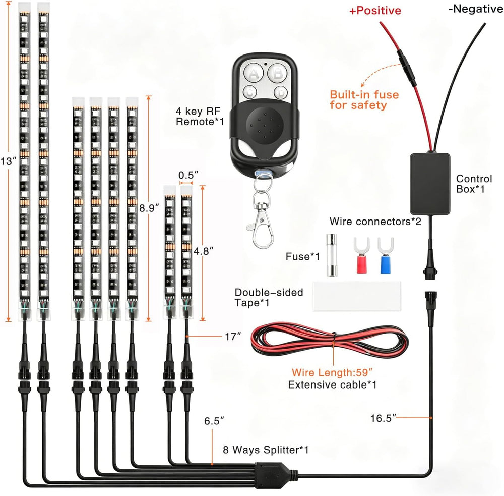 Nilight 8PCS Motorcycle RGB Led Light Kit Waterproof Multi-Color Atmosphere L...