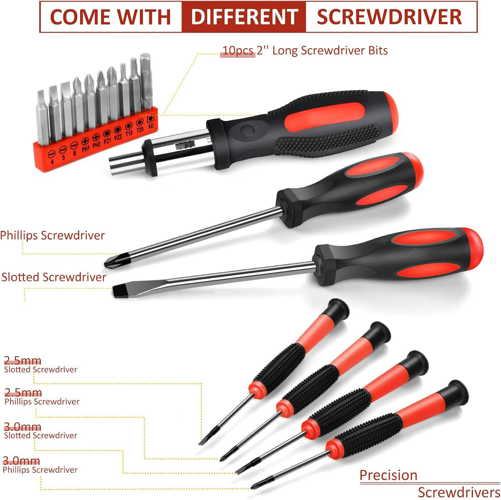 Sundpey 148 Pcs Portable Basic Hand Repair Home Tool Kit Set with Case Red