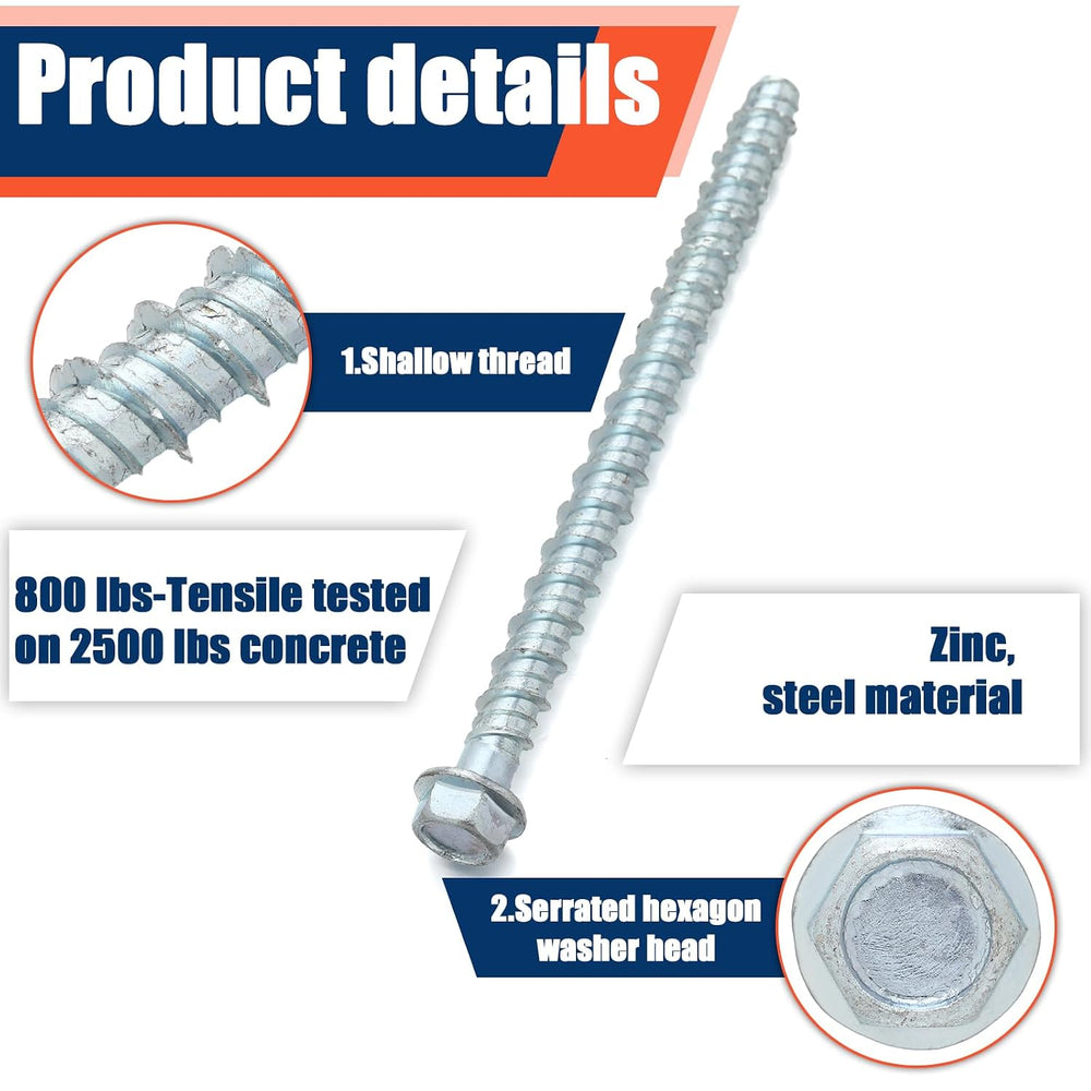 Tandefio 100 Pack 1/4 x 4 Concrete Anchors and Screw Kits Galvanized