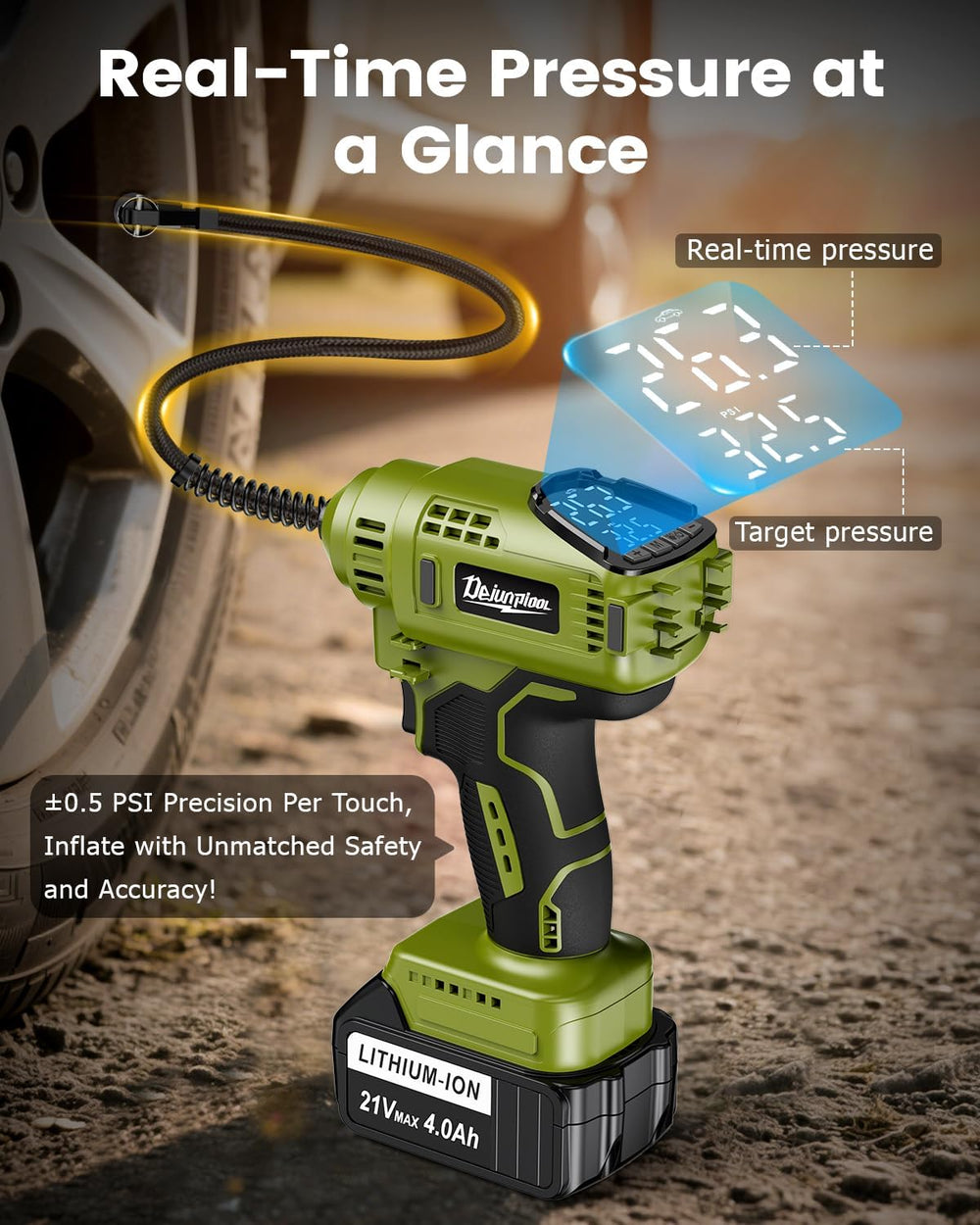 Portable Air Compressor for Car Tires with 2x4000Mah 21V Batteries, Fast 150P...