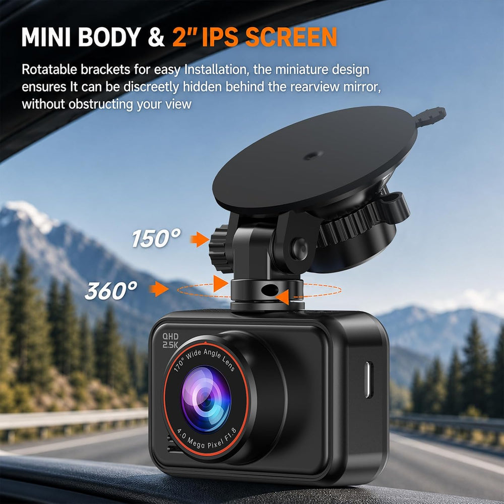 Dash Cam Front and Rear for Cars, 2.5K+1080P Dual Camera with 2" Screen