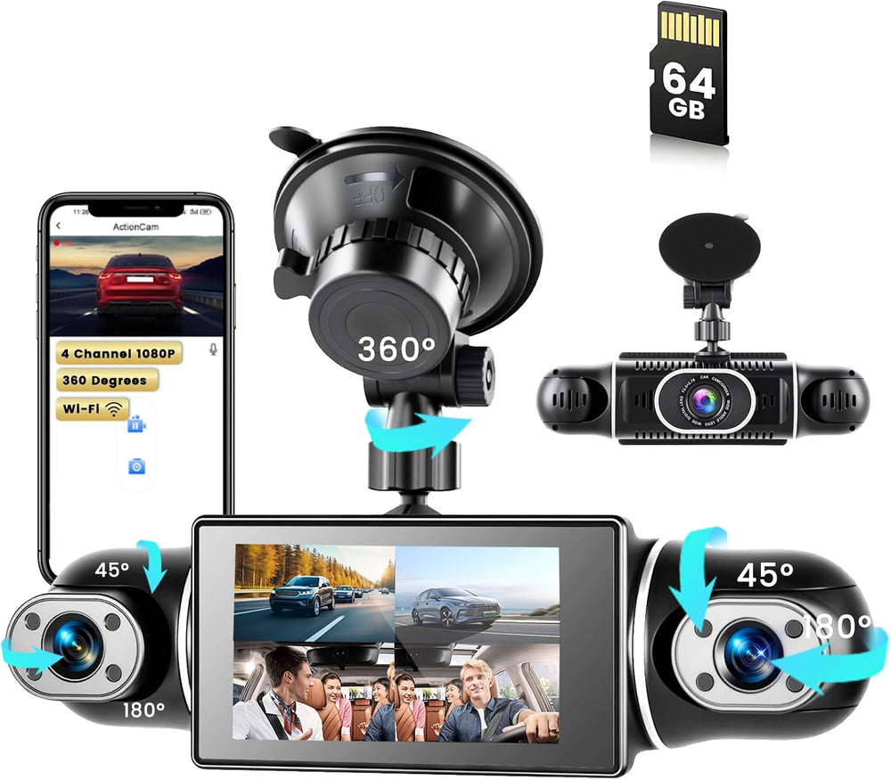 4 Channel Dash Cam 360° Front Rear Inside Left Right with WiFi APP Control