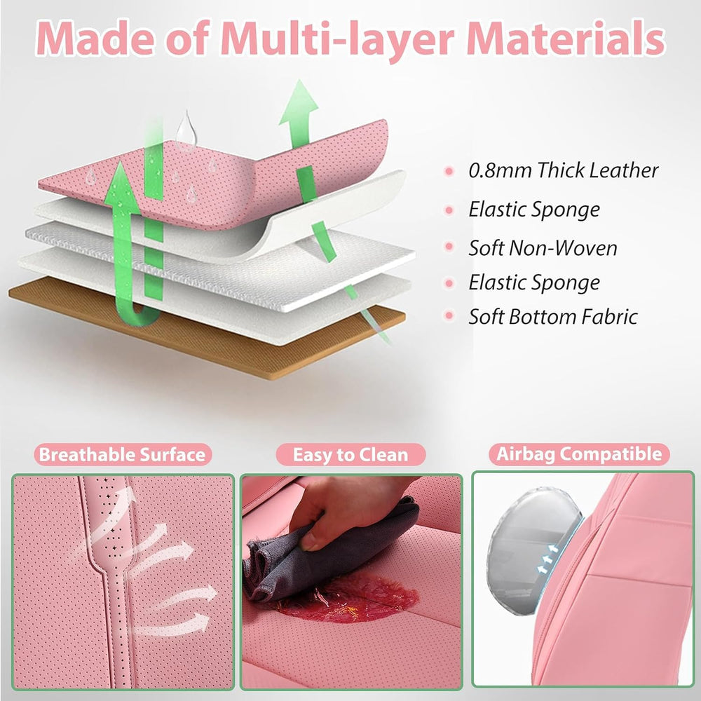 Pink Leather Car Seat Cover for Front Pair, Anti-Slip Universal