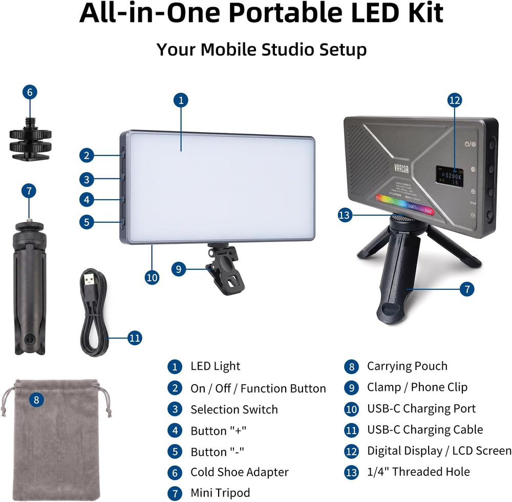 225 LED Portable Selfie Light, Video Conference Light, 4000mAh Rechargeable, ...