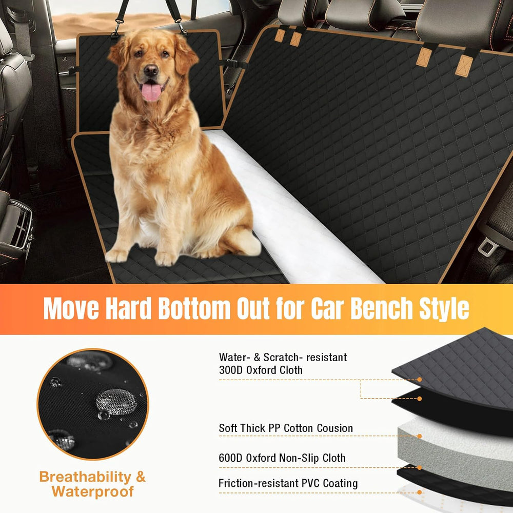 Hard Bottom Dog Car Seat Cover for Back Seat, Holds 420lbs - Waterproof Sturd...