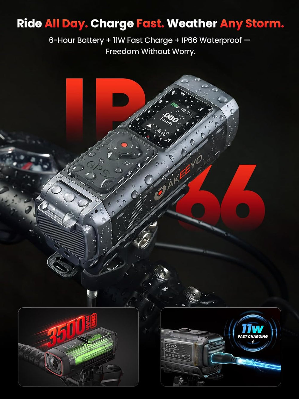 AKEEYO 730Pro 4K Motorcycle & Bike Dash Cam, IMX678 Night Vision, 146° Wi...