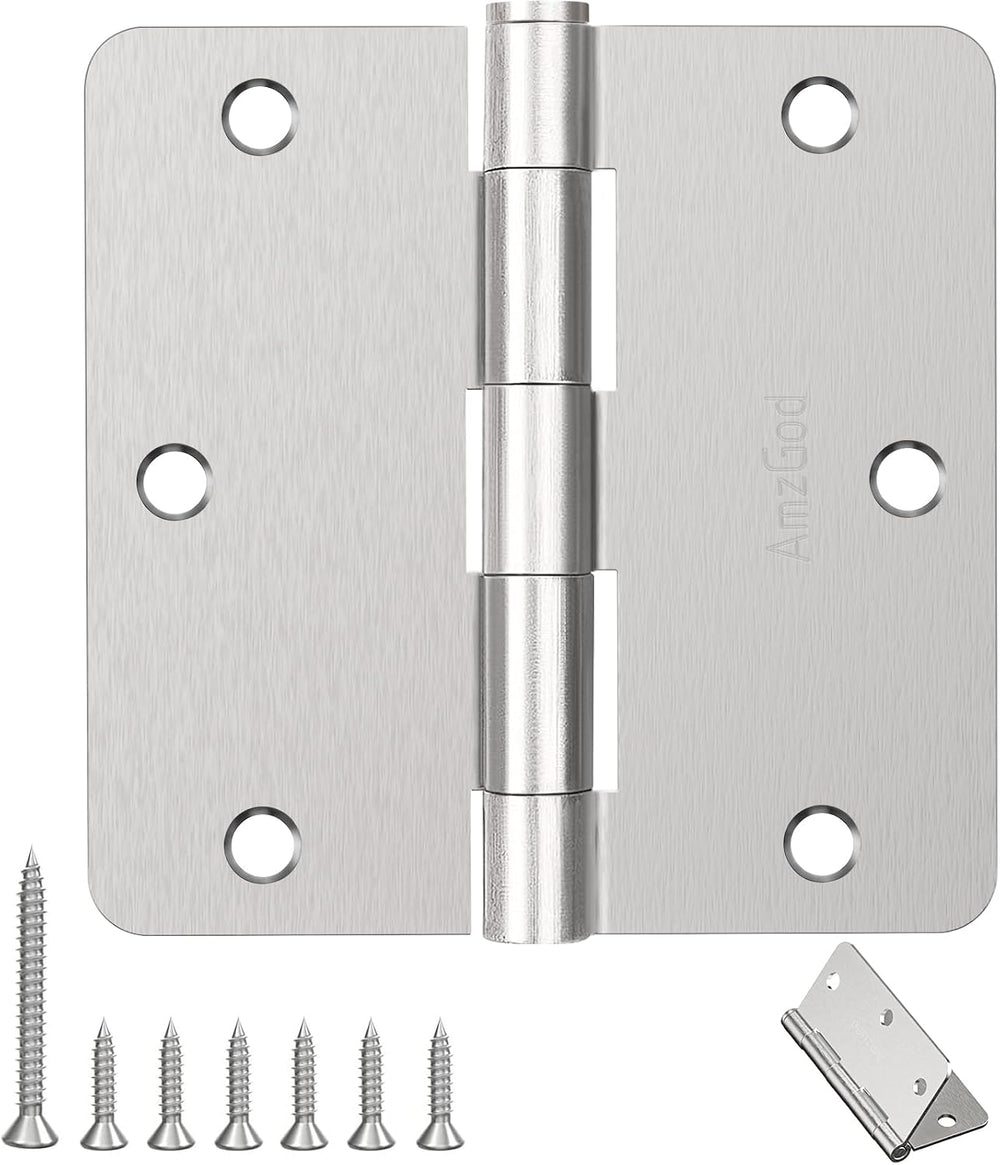Door Hinges Brushed Nickel - 12 Pack 3.5 Inch Rounded Interior Satin Nickel w...