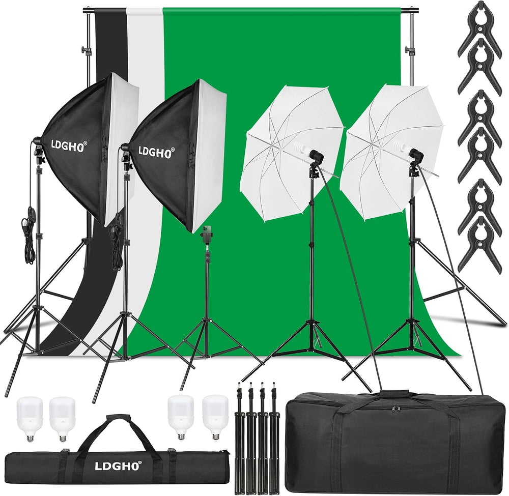 Photography Lighting kit with Backdrops, 8.5x10ft Backdrop Stands, UL Certifi...