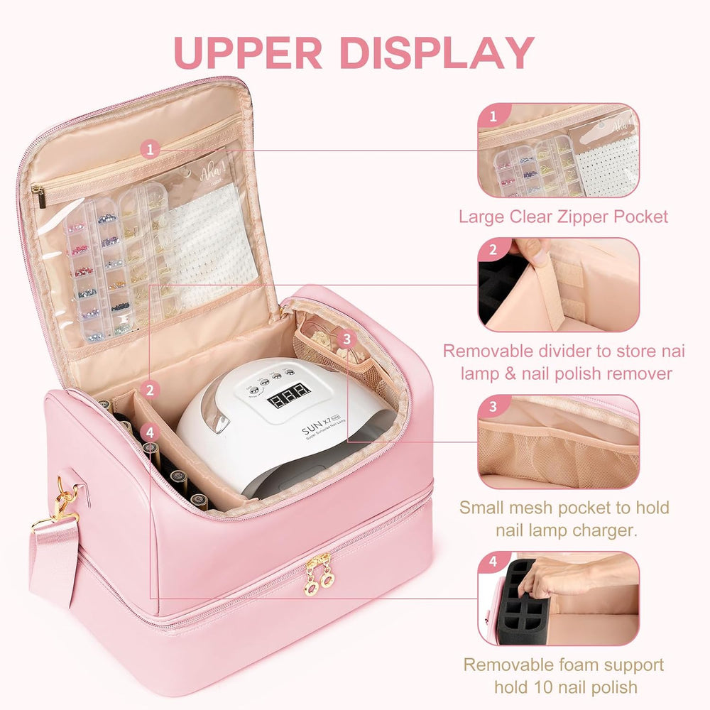 Uross Nail Polish Organizer Bag Holds 50 Bottles Nail Polish, Nail Lamp, Nail...
