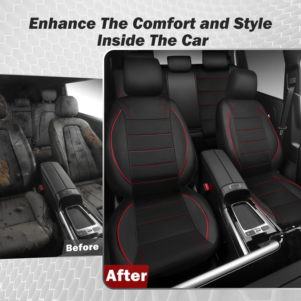 CAR PASS Mesh Leather Car Seat Covers Full Set,Breathable Mesh Faux Leather S...