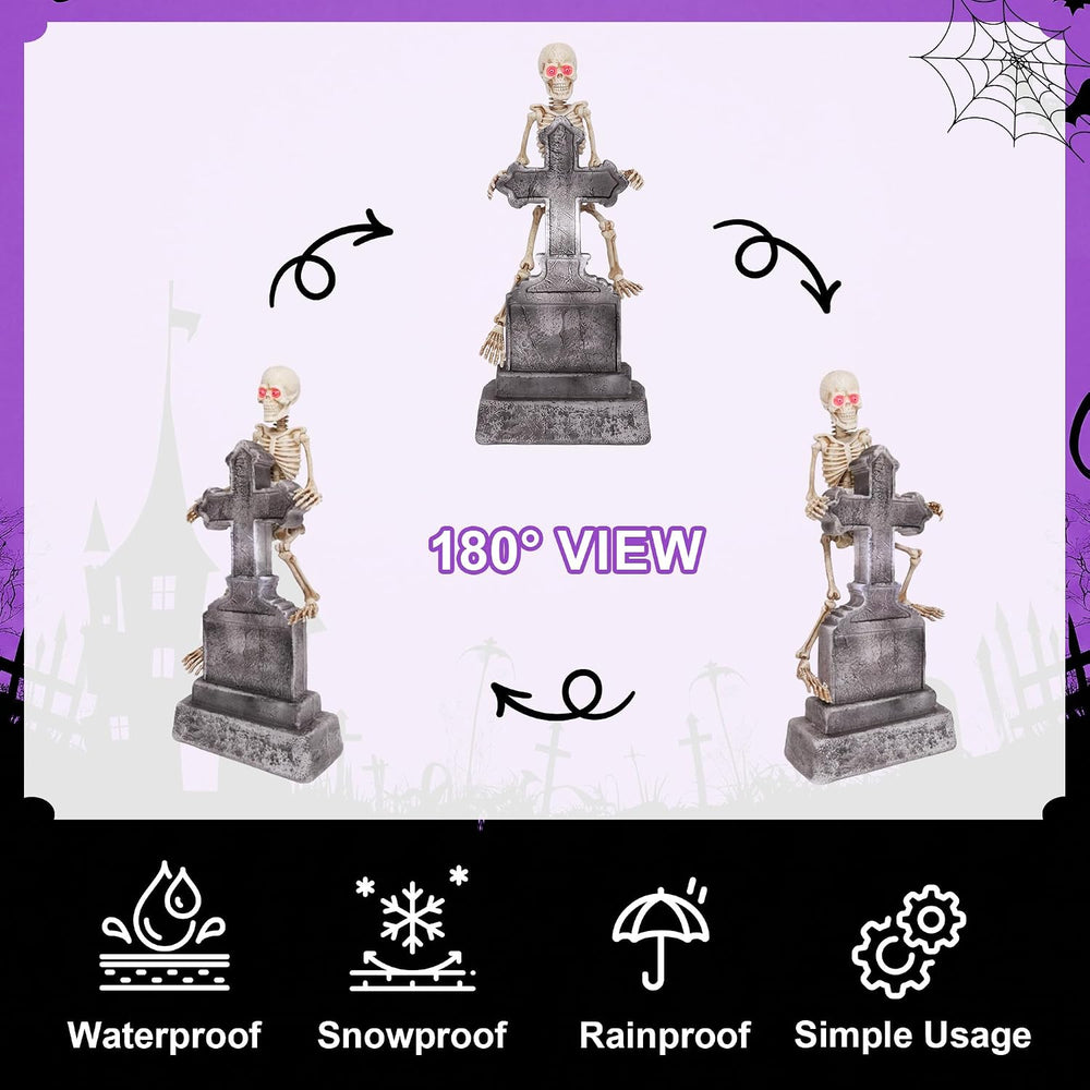 Halloween Animatronic 46in Tombstone, Spooky Scary Skeletons Decoration