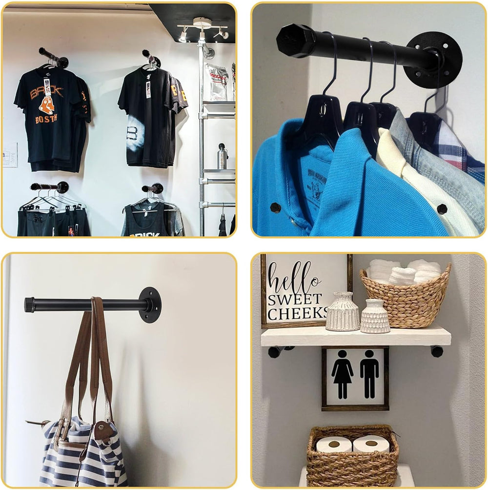 Pintuson 6 Pcs Industrial Pipe Clothes Bar 10 Inch - Wall Mount Clothing Rack...