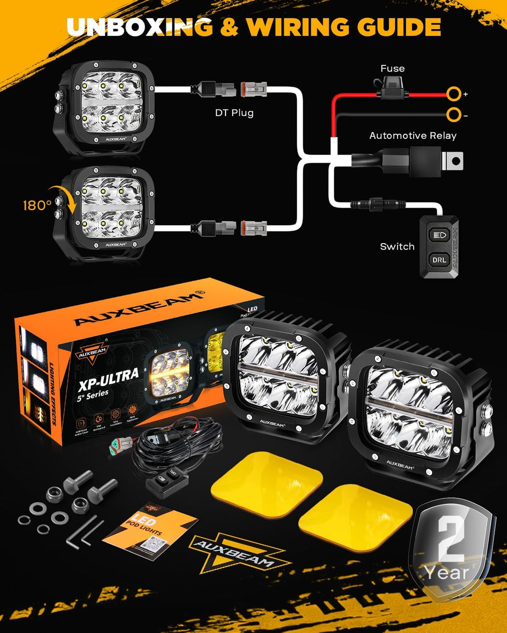 Auxbeam XP-Ultra Series 5 Inch LED Offroad Lights Amber White LED Pods
