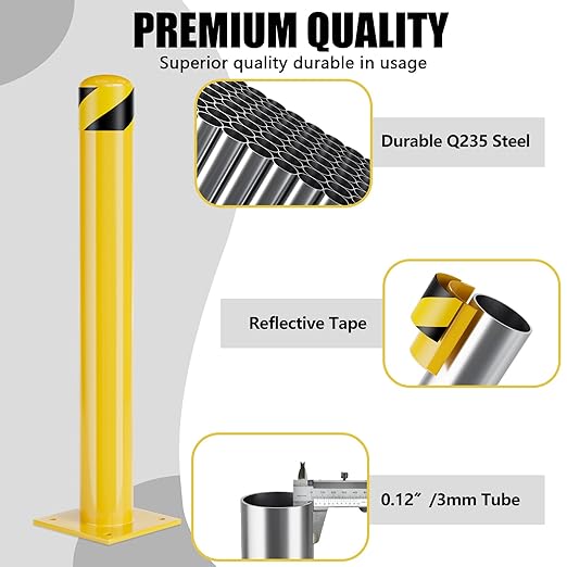 Safety Bollard Post, 36 Inch Height Steel Bollards, 4.5 Inch Diameter Parking