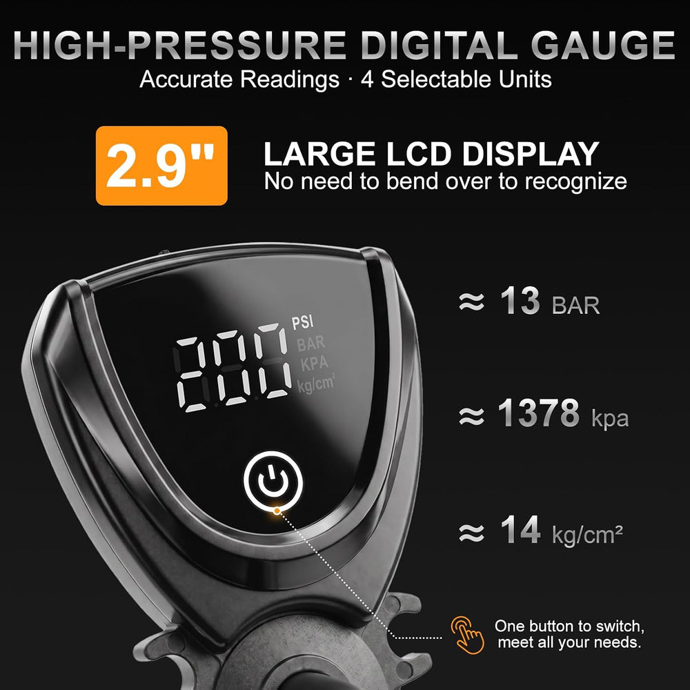 Hycline Tubeless Booster Bike Floor Pump: 200 PSI Digital Gauge Air Tank