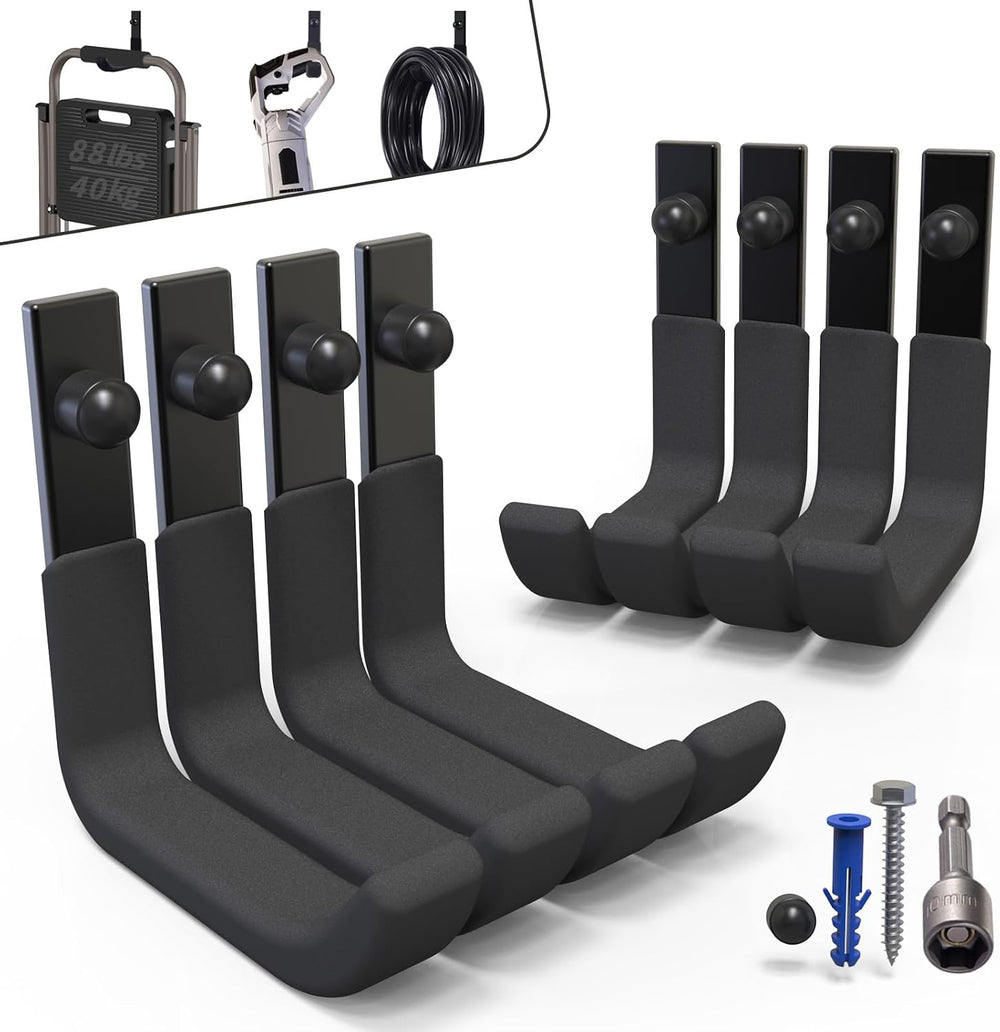 4 Inch Garage Hooks Heavy Duty, Utility Wall Mount Ladder Hooks