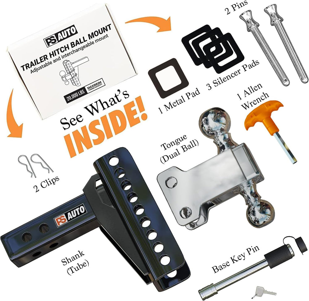 Adjustable Gooseneck Drawbar Trailer Hitch - 20,000 LBS, Fits 2 and 2-5/16 In...
