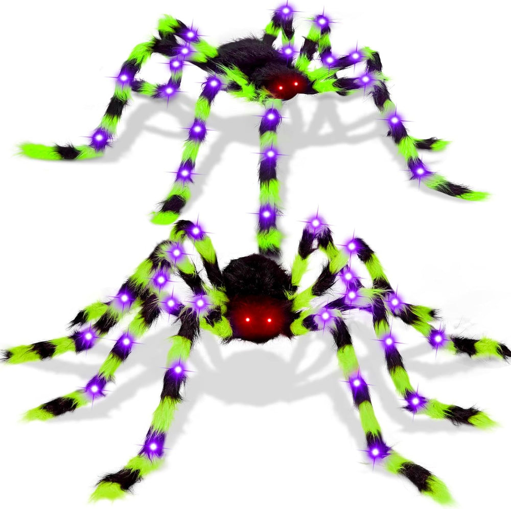 2Pack 50Inch Giant Halloween Spiders Decorations with 8 Modes 30 LED Lights