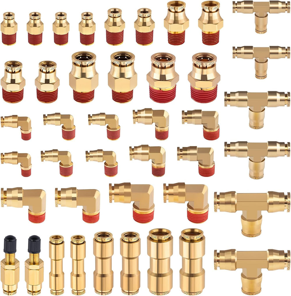 CheeMuii 43 Pcs Brass DOT Air Line Fittings Kit Push Lock DOT Air Fittings