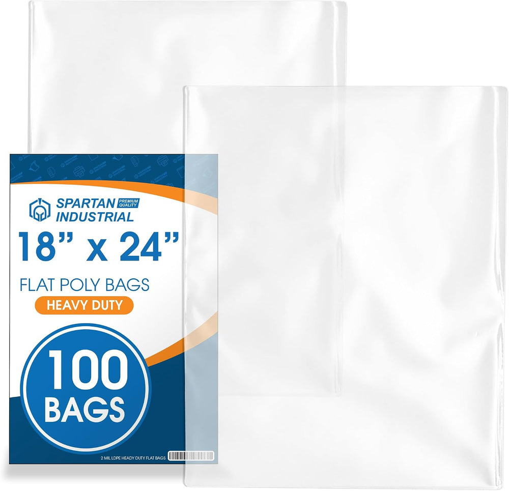 18" X 24" Open-End Flat Poly Bags (100 Count) - 2 Mil Plastic Clear...
