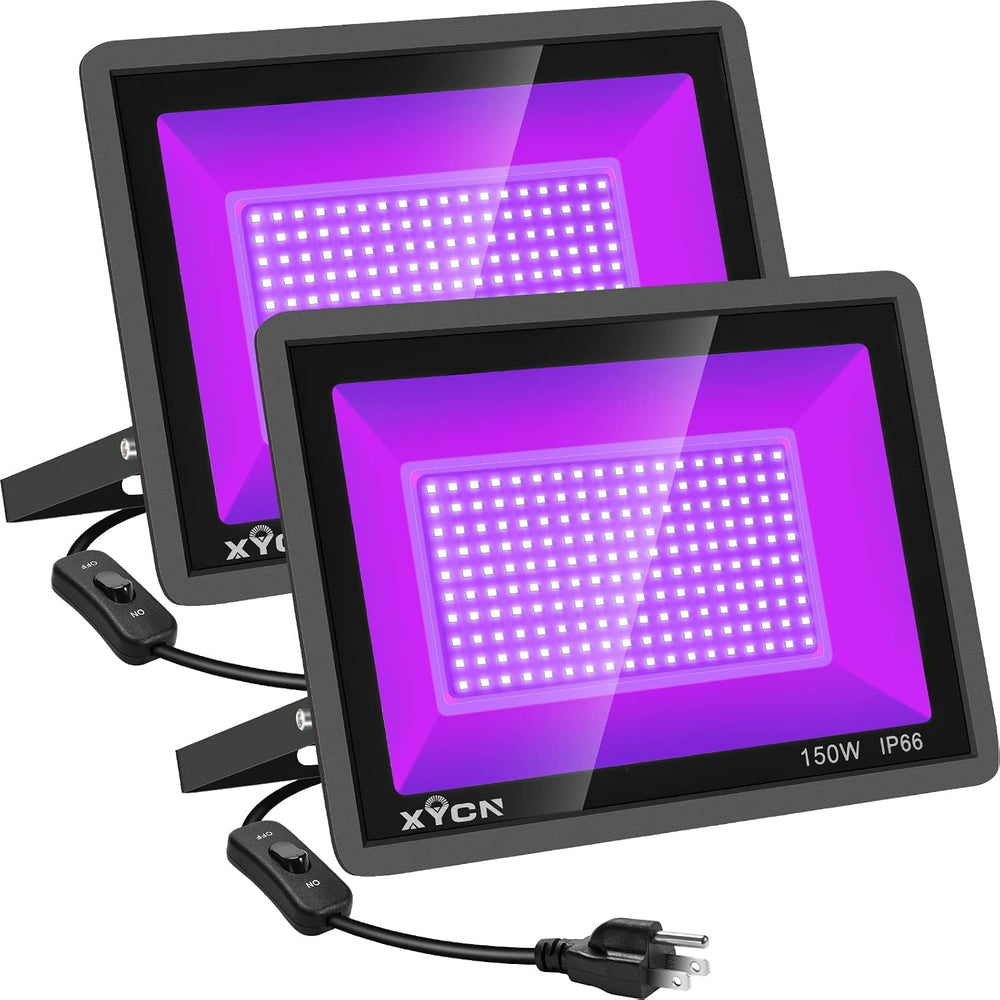 XYCN 2 Pack 150W Black Light Flood Light, Blacklight with Plug, IP66 Waterpro...