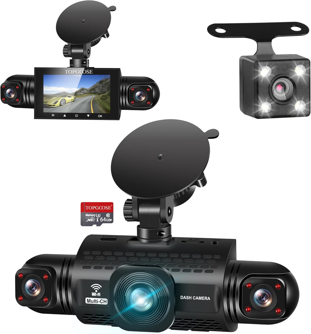 4 Channel Dash Cam 360° View,TOPGOOSE 2K Front and Rear Inside, Left Right Da...