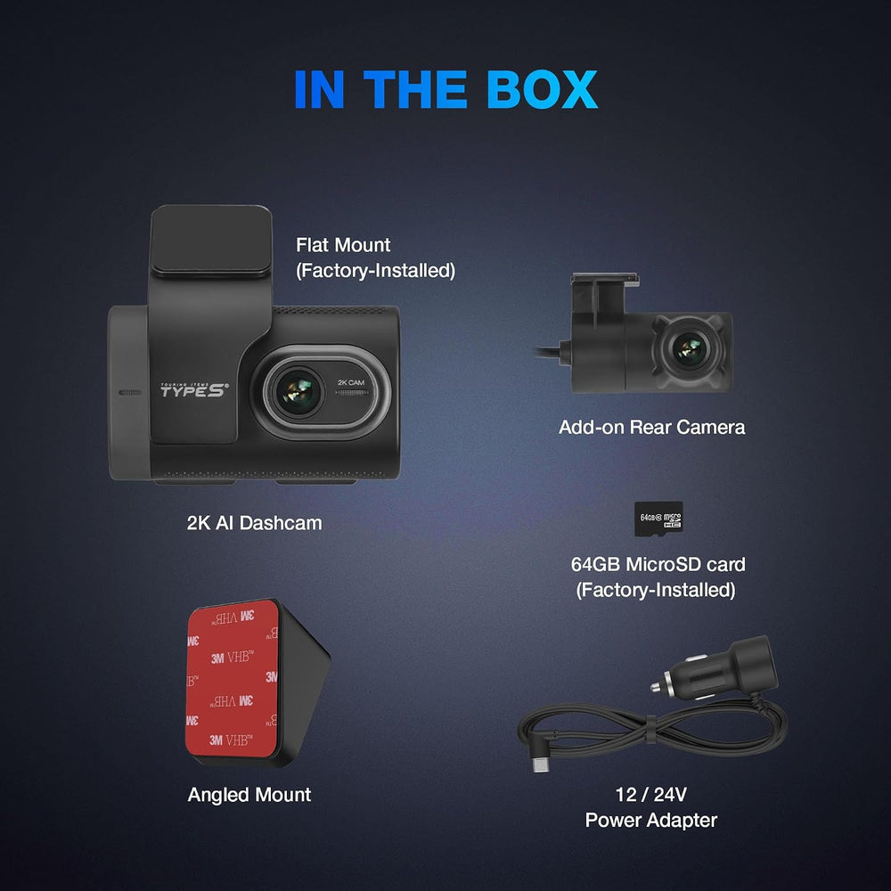 Type S T200 2K Dash Cam Front & Rear with ADAS, Collision & Lane Warning