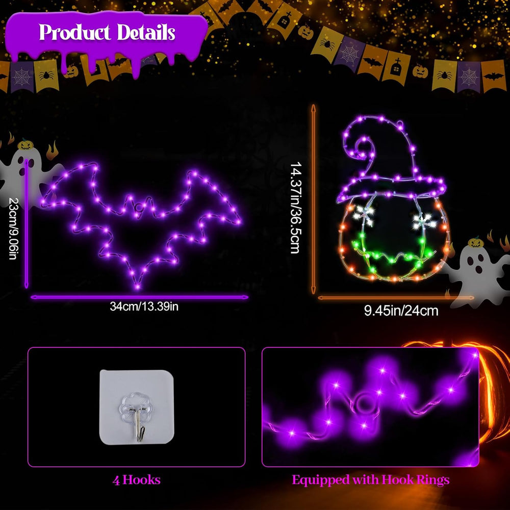 Halloween Window Lights, 2 Pack LED Waterproof Timer Indoor Decor