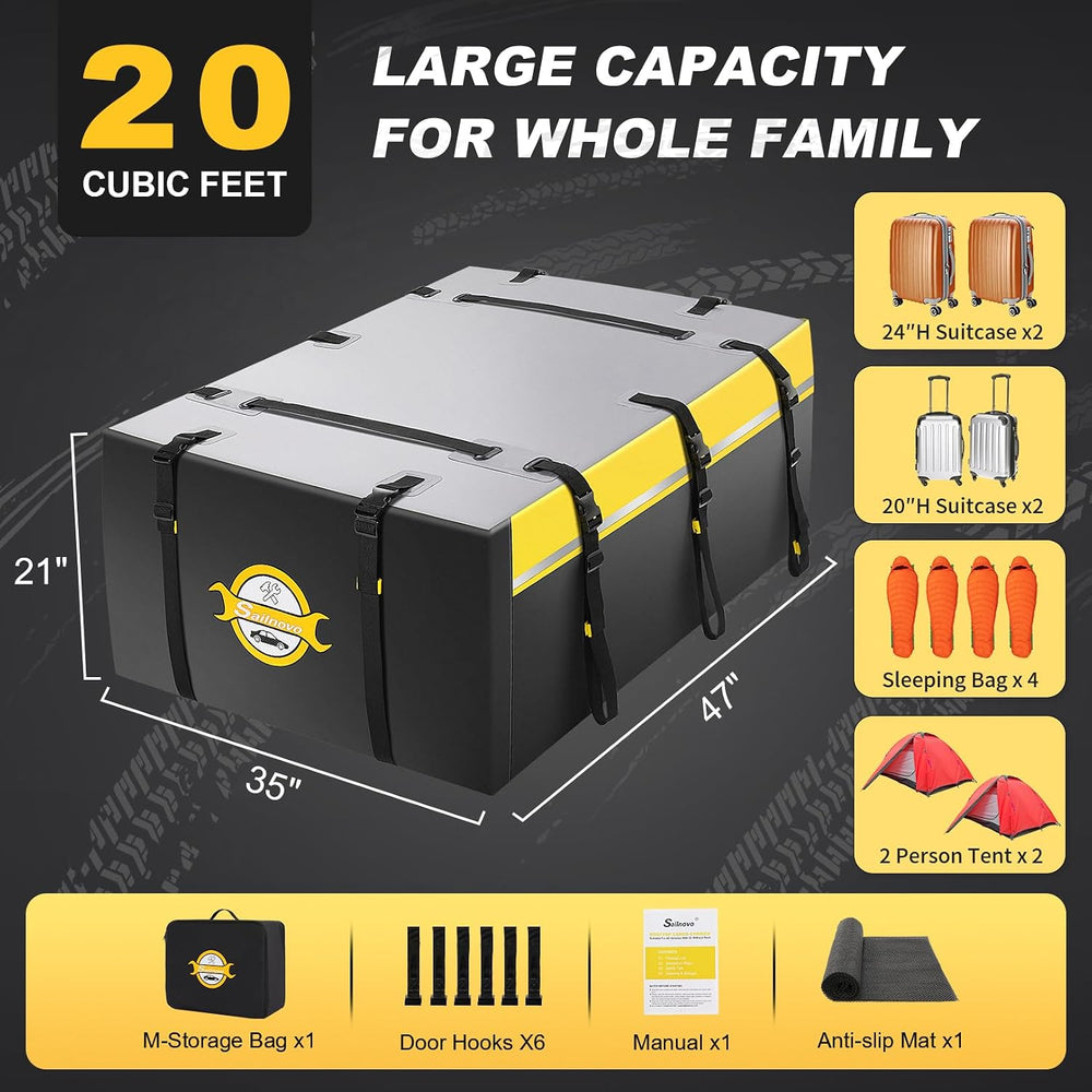 Sailnovo Rooftop Cargo Carrier 20 Cubic, Waterproof Car Roof Bag Soft-Shell C...