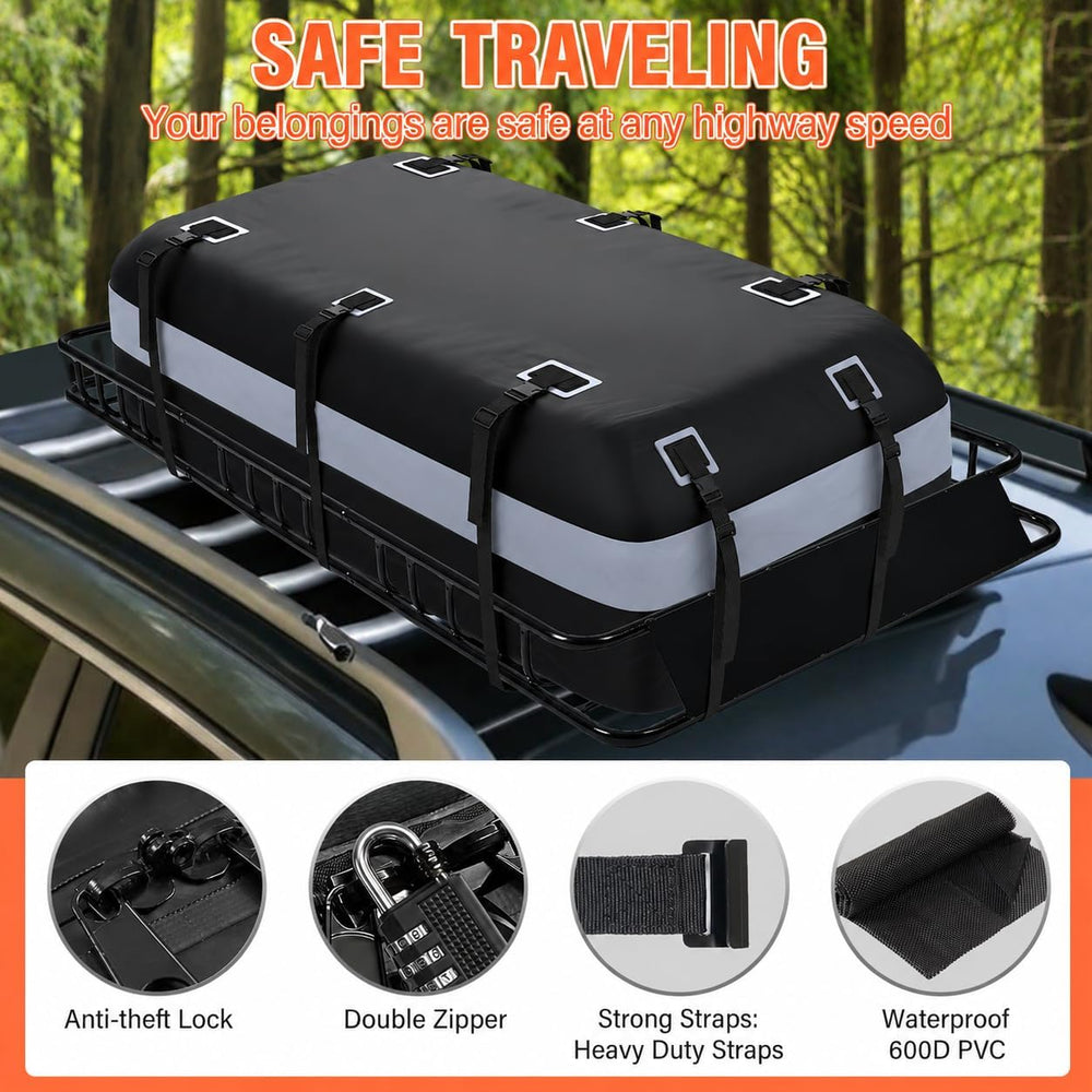 Adjustable Roof Rack Basket 45"-64" x 36" x 5" with 20 Cu...