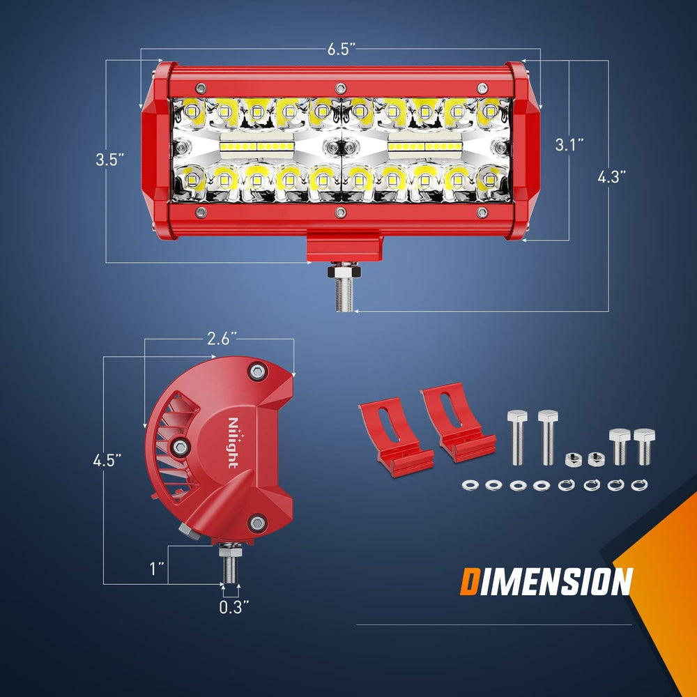 Nilight LED Lights 2PCS 6.5 Inch with Wiring Kit on Truck SUV, Red Shell