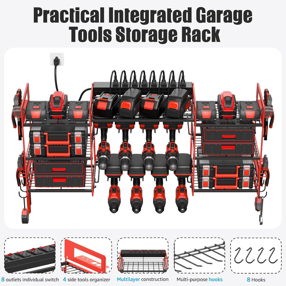 CCCEI Red Power Tool Organizer Wall Mount, Large Tools and Battery Storage Ra...