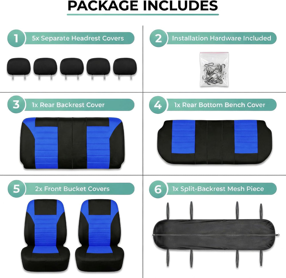 FH Group Automotive Car Seat Covers Full Set Premium 3D Air Mesh Front Seat C...