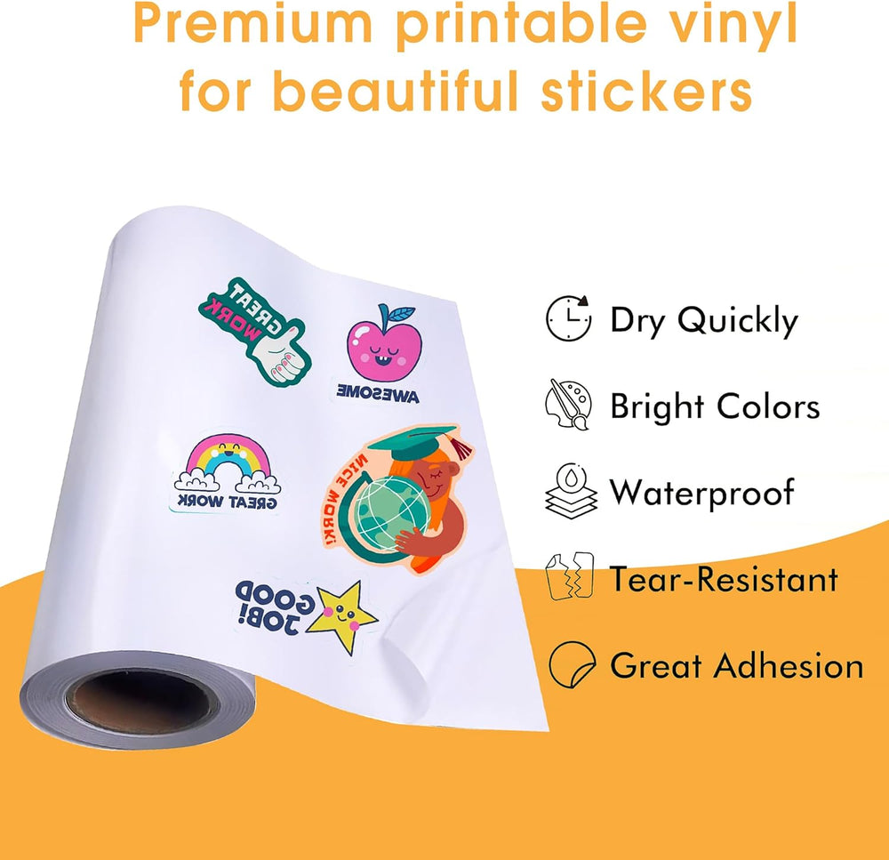 24" x 1200" (100 ft) Printable Matte White Vinyl Sticker Paper Roll