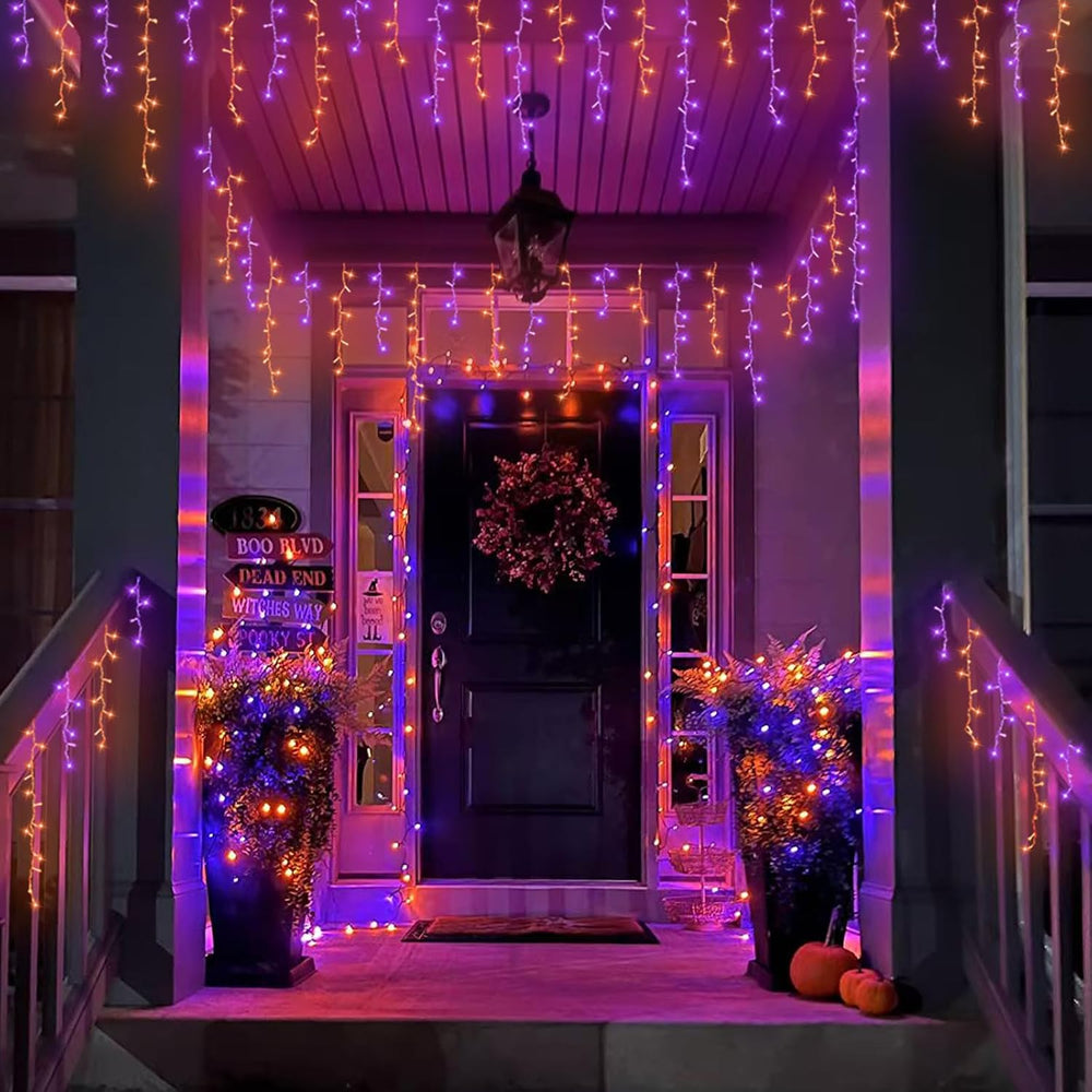 YEGUO 33ft 400 LED Orange and Purple Icicle Halloween Lights, 80 Drops Icicle...