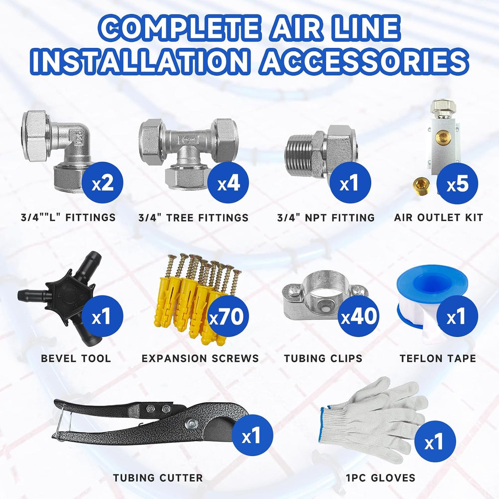 Compressed Air Line Kit, 3/4" x 50' 120’&200'&300' H...