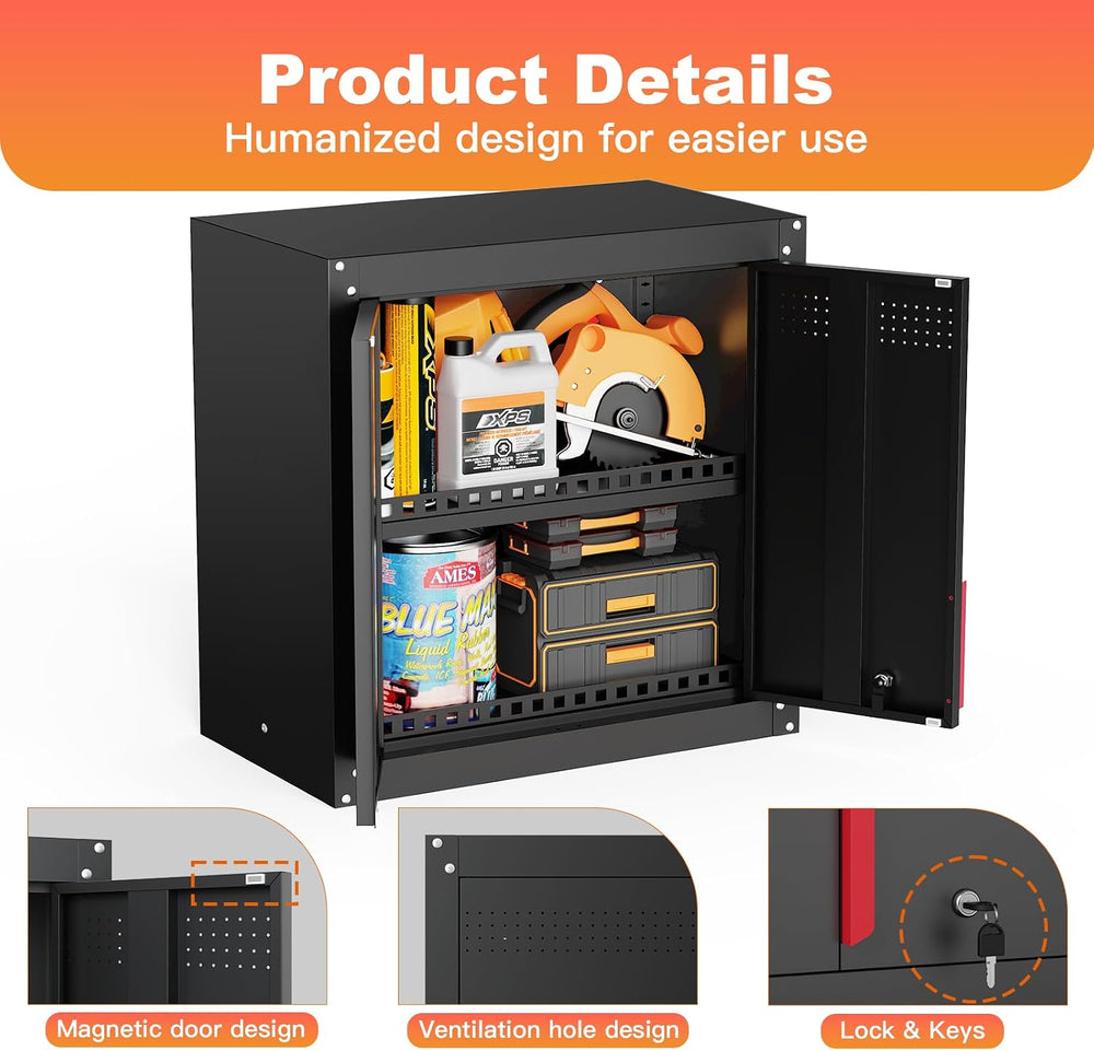 30" Metal Garage Wall Cabinet,Metal Wall Cabinets with Lock & Adjust...
