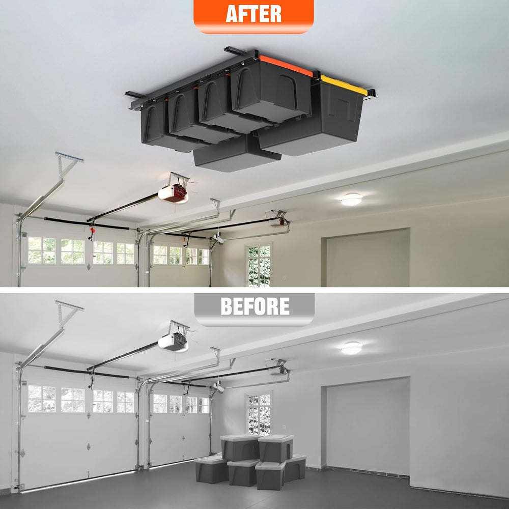 TORACK Garage Ceiling Bin Storage Rack, Overhead Tote Storage Rails System