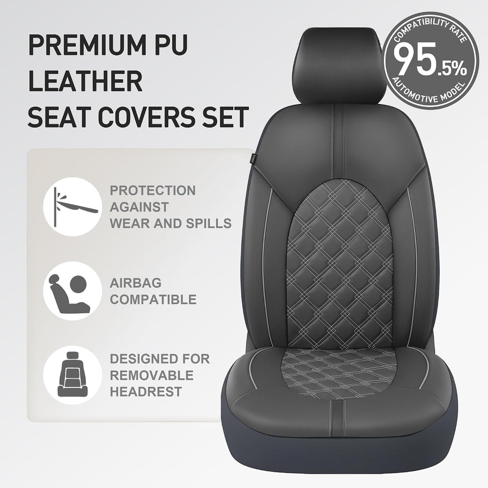 Luxury PU Leather Car Seat Covers Front Set - Anti-Stain Waterproof Automotiv...