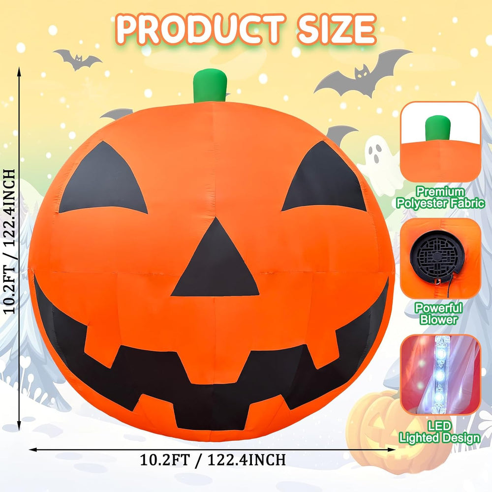 10.2 FT Halloween Giant Inflatable Pumpkin, Blow Up LED Light Pumpkin Hallowe...