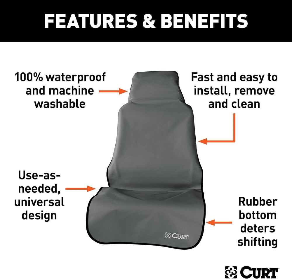 CURT 18500 Seat Defender 58-Inch x 23-Inch Grey Waterproof Universal Bucket C...
