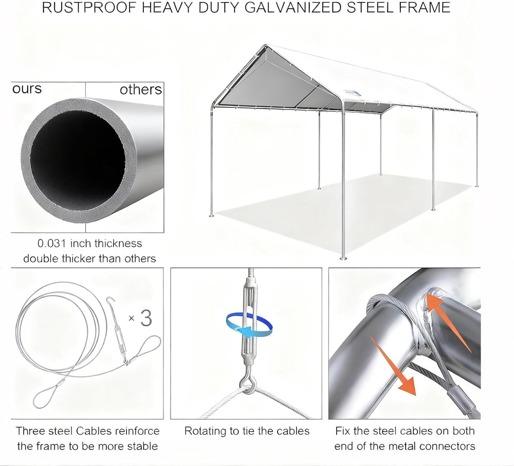10'x20' Carport Heavy Duty Galvanized Car Canopy with Included Anchor...