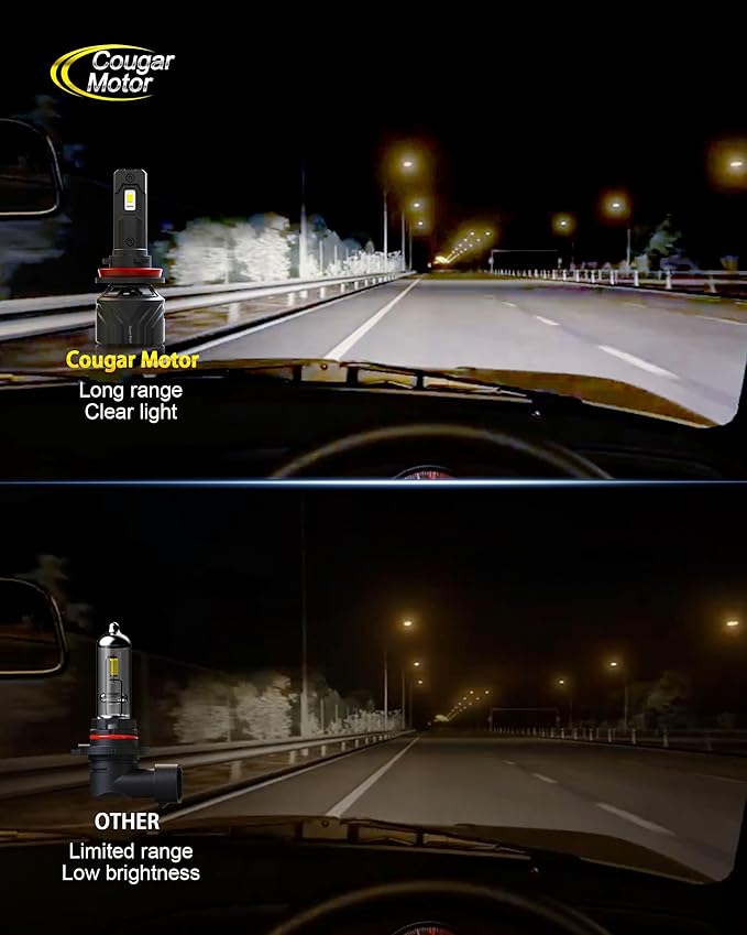Cougar Motor 9005 H11 Bulbs, HB3 H8 H9 Fog Lights Combo 6500K White (2 Sets, ...