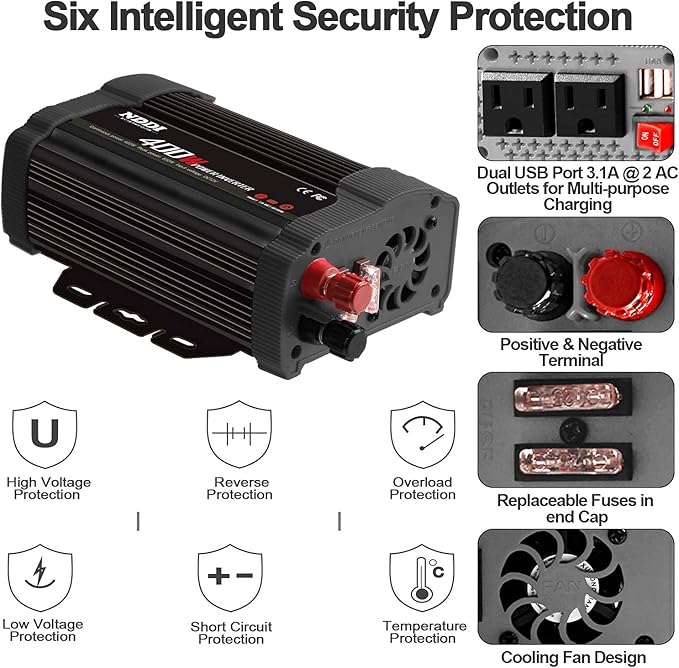400W Car Power Inverter, DC 12V to 110V AC Converter