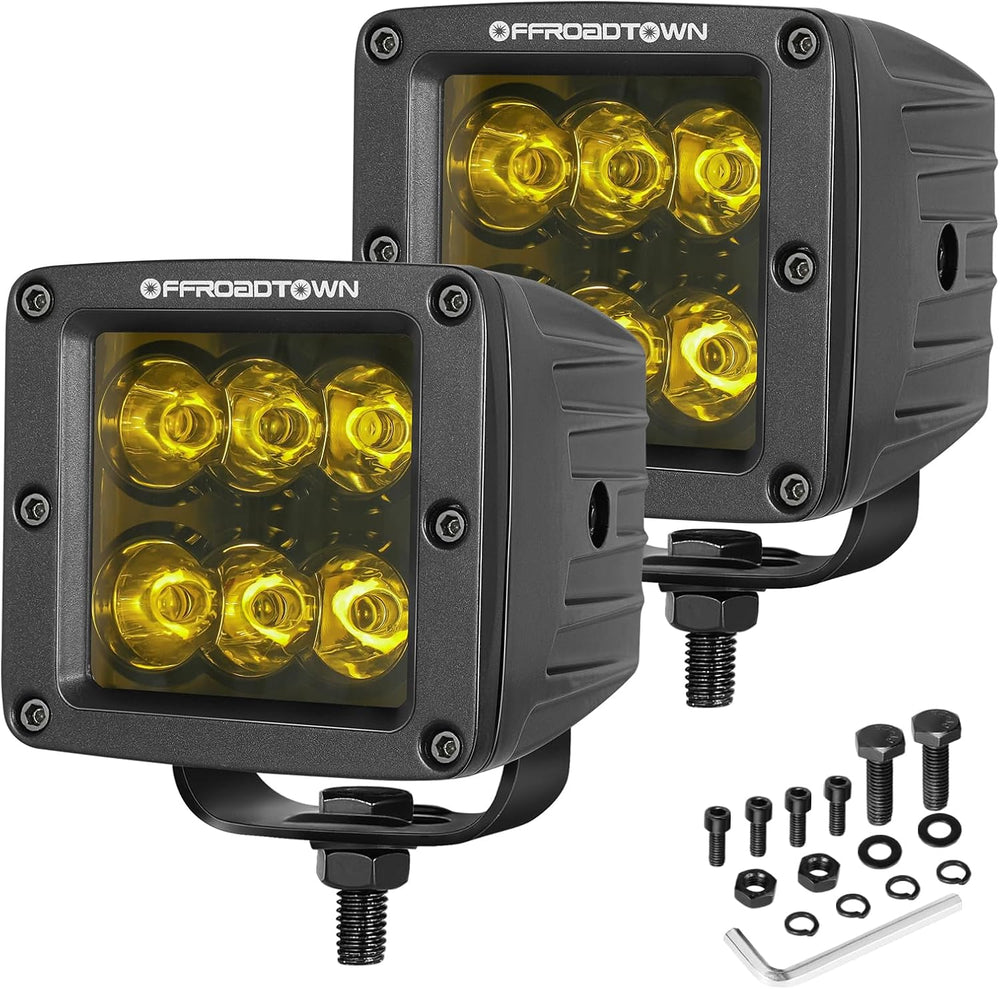 Amber LED Cubes, OFFROADTOWN LED Pods 2PCS 3Inch 120W High Lumen Spot Cubes Y...