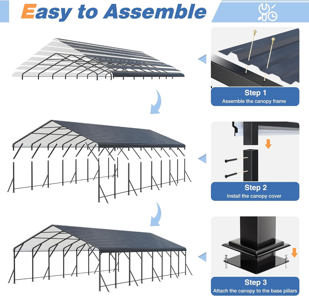 20x40 FT Metal Carport Canopy with Reinforced Base