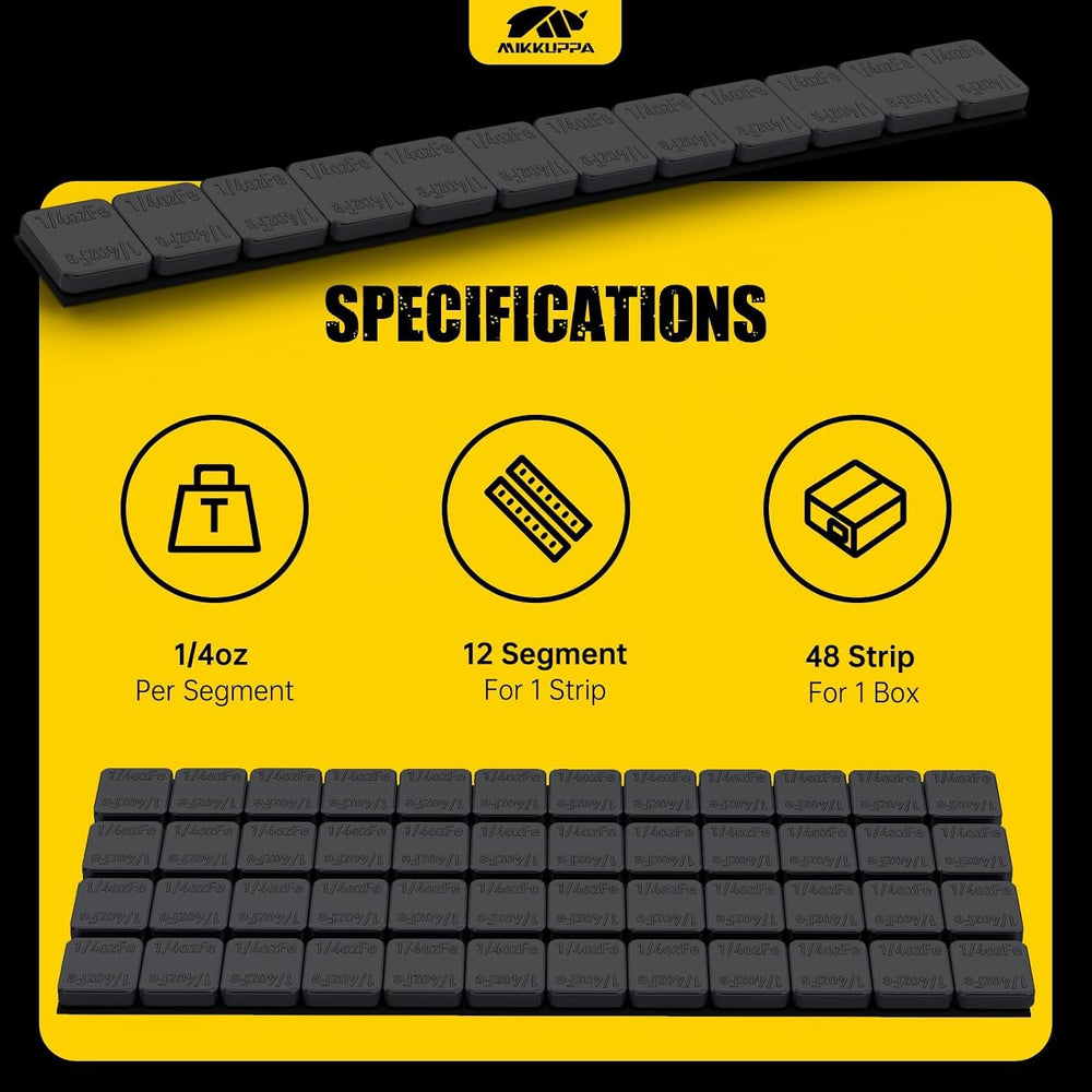 MIKKUPPA 1/4oz Adhesive Stick on Wheel Weights, Black 0.25oz, 144oz/Box