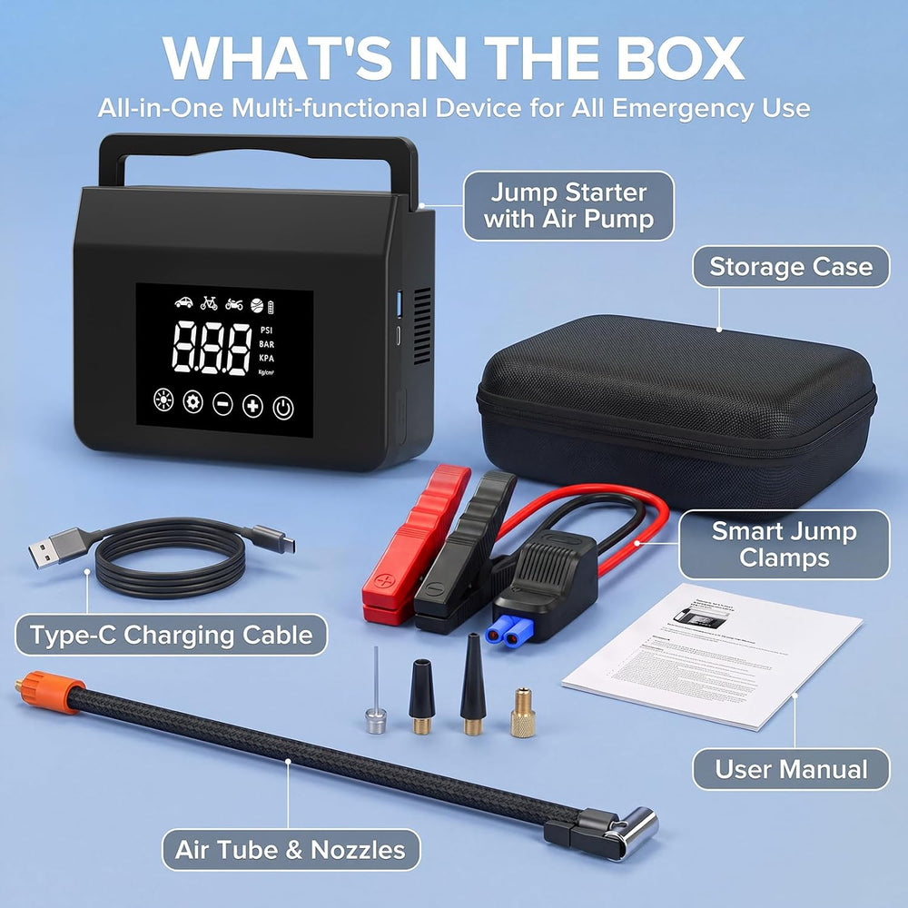 9-in-1 4000A Jump Starter with Air Compressor, 150PSI Tire Inflator for Car