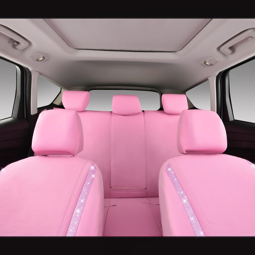 CAR PASS Bling Diamond Car Seat Covers Full Set, Shining Rhinestone Waterproo...